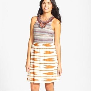 Lucky Brand Women's Ikat Beaded Sleeveless Cotton Dress Y2K Dress Size S